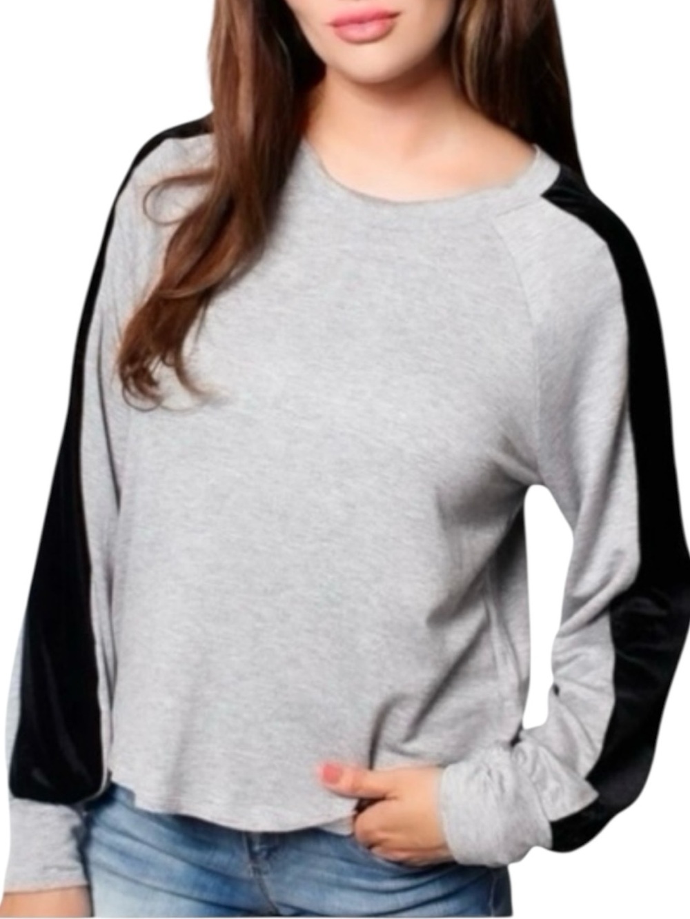 MOA MOA Black Tuxedo Arm Stripe Oversized Pullover in Light Grey
